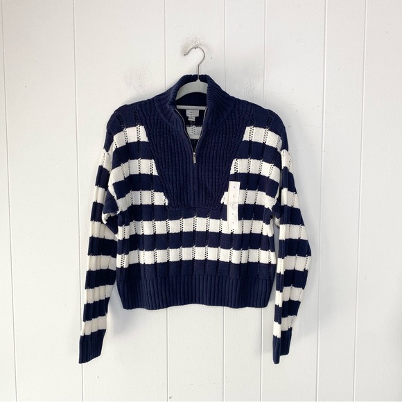 Quarter Zip Collared Pullover Sweater Blue White Stripe Universal Thread Sz S - Picture 2 of 9